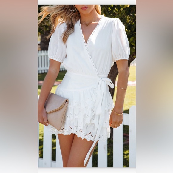 COTTON EYELET WRAP DRESS - OFF WHITE - Picture 5 of 7